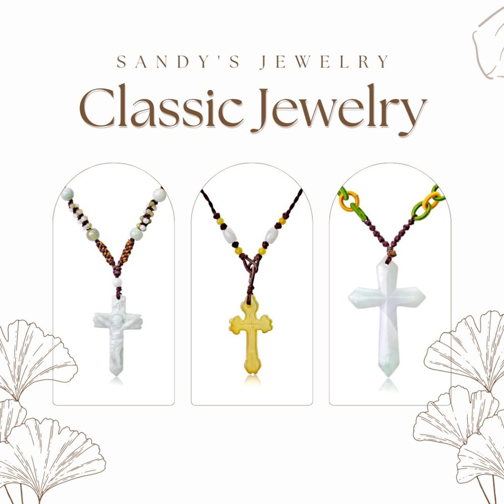 Lace Cross Handmade Jade Necklace Pendant